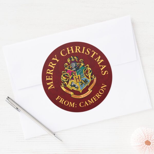 Harry_Potter___Hogwarts_Crest___Merry_Christmas_Classic_Round_Sticker_3 Harry Potter Hogwarts Crest Merry Christmas Classic Round Sticker