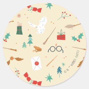 Harry_Potter___Holiday_Icon_Pattern_Classic_Round_Sticker_1 Harry Potter Holiday Icon Pattern Classic Round Sticker
