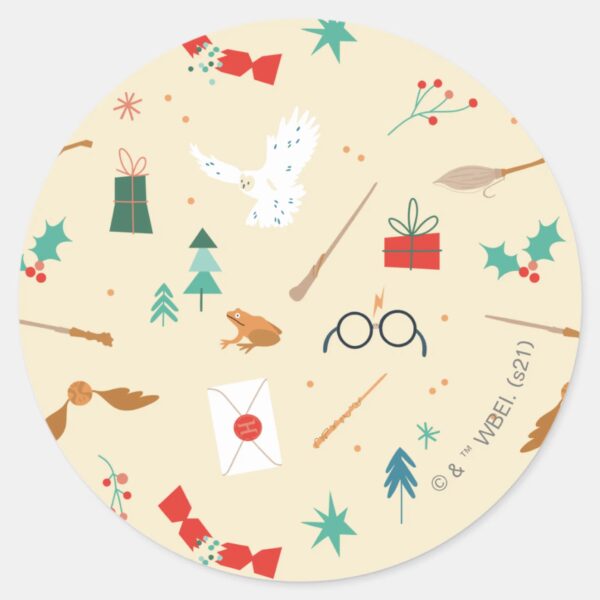 Harry_Potter___Holiday_Icon_Pattern_Classic_Round_Sticker_1 Harry Potter Holiday Icon Pattern Classic Round Sticker