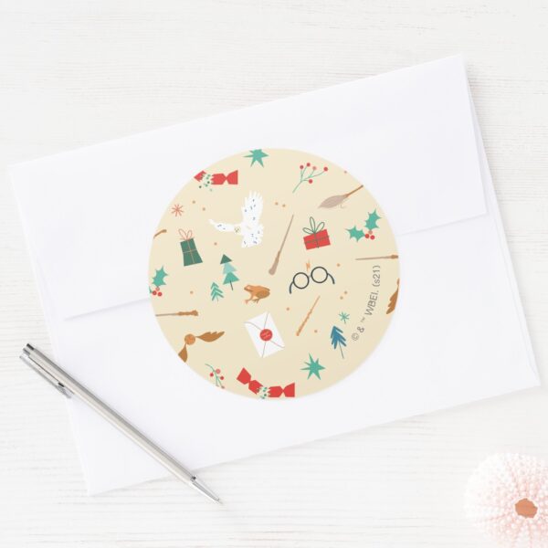 Harry_Potter___Holiday_Icon_Pattern_Classic_Round_Sticker_3 Harry Potter Holiday Icon Pattern Classic Round Sticker