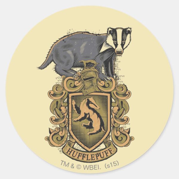 Harry_Potter___Hufflepuff_Crest_with_Badger_Classic_Round_Sticker_1 Harry Potter Hufflepuff Crest With Badger Classic Round Sticker