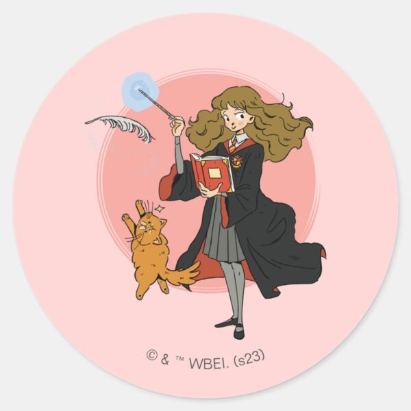 Hermione_and_Crookshanks_Wingardium_Leviosa_Classic_Round_Sticker_1 Hermione And Crookshanks Wingardium Leviosa Classic Round Sticker