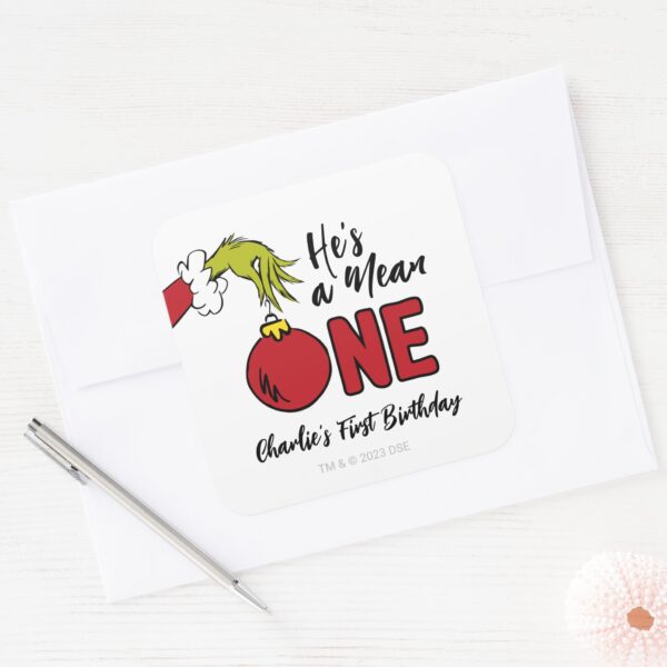 He's_a_Mean_One___Grinch_Birthday_Square_Sticker_3 Hes A Mean One Grinch Birthday Square Sticker