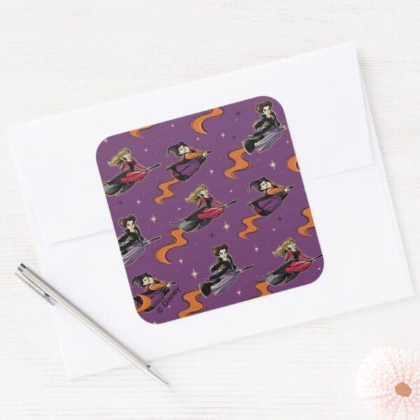 Hocus_Pocus_Flying_Witches_Pattern_Square_Sticker_3 Hocus Pocus Flying Witches Pattern Square Sticker