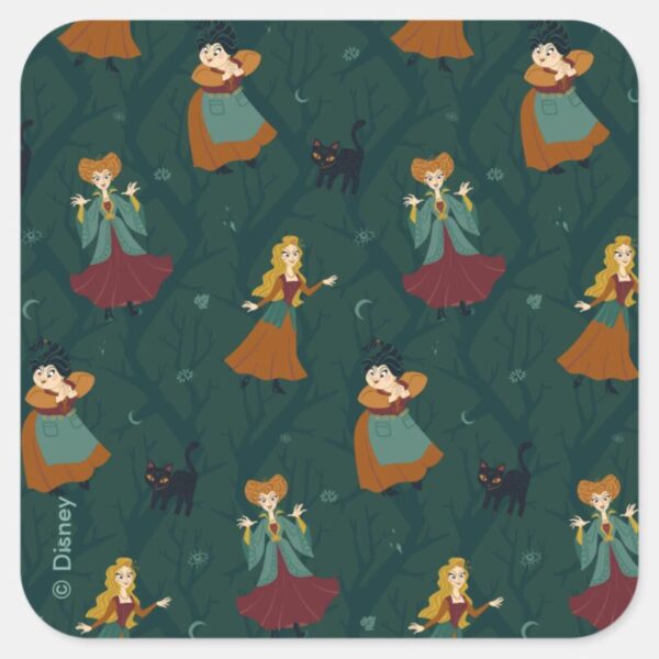 Hocus_Pocus_Sanderson_Sisters_Forest_Pattern_Square_Sticker_1 Hocus Pocus Sanderson Sisters Forest Pattern Square Sticker
