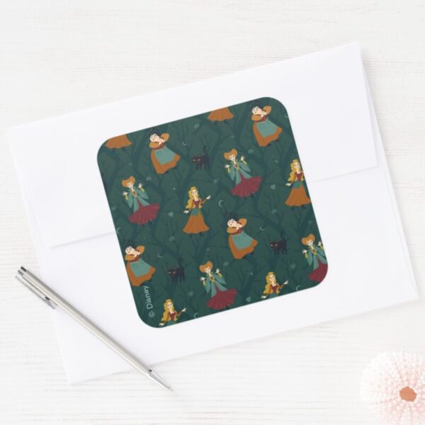 Hocus_Pocus_Sanderson_Sisters_Forest_Pattern_Square_Sticker_3 Hocus Pocus Sanderson Sisters Forest Pattern Square Sticker