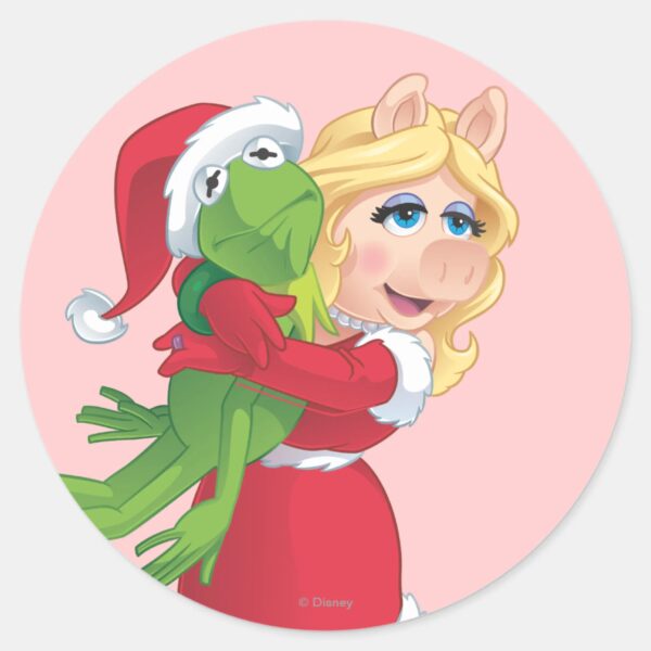 Holiday_Kermit_and_Miss_Piggy_Classic_Round_Sticker_1 Holiday Kermit And Miss Piggy Classic Round Sticker