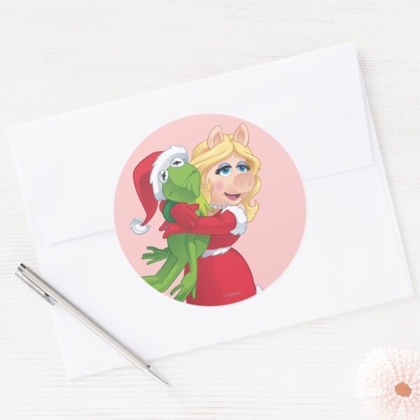 Holiday_Kermit_and_Miss_Piggy_Classic_Round_Sticker_3 Holiday Kermit And Miss Piggy Classic Round Sticker