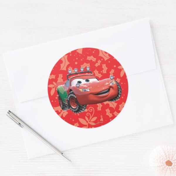 Holiday_Lightning_McQueen_Classic_Round_Sticker_3 Holiday Lightning McQueen Classic Round Sticker
