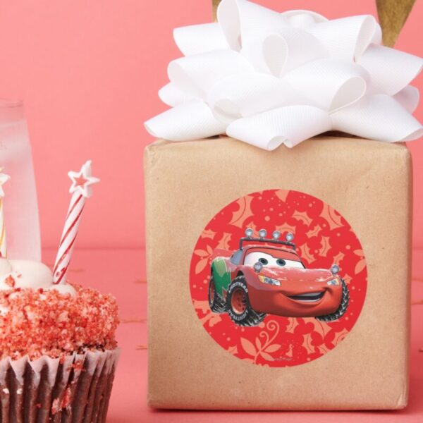 Holiday_Lightning_McQueen_Classic_Round_Sticker_7 Holiday Lightning McQueen Classic Round Sticker