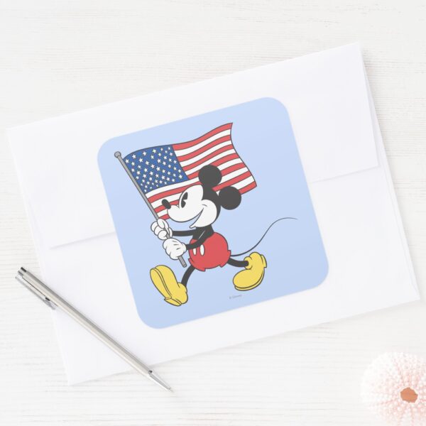 Holiday_Mickey___Flag_Square_Sticker_3 Holiday Mickey Flag Square Sticker