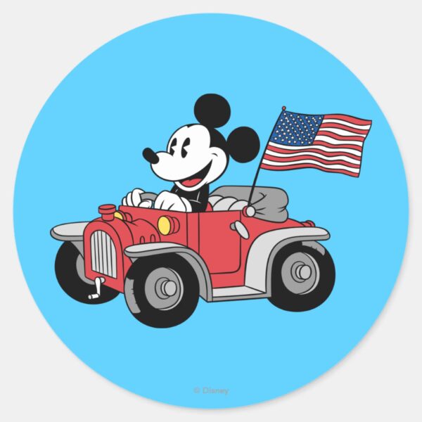 Holiday_Mickey___Red_Convertible_Classic_Round_Sticker_1 Holiday Mickey Red Convertible Classic Round Sticker