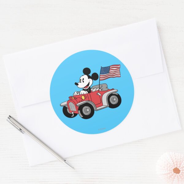 Holiday_Mickey___Red_Convertible_Classic_Round_Sticker_3 Holiday Mickey Red Convertible Classic Round Sticker