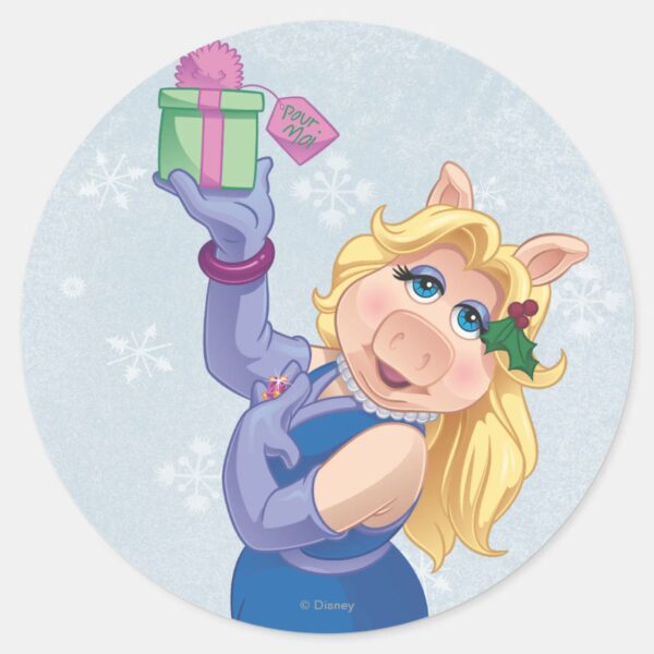 Holiday_Miss_Piggy_Classic_Round_Sticker_1 Holiday Miss Piggy Classic Round Sticker