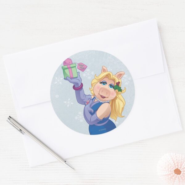 Holiday_Miss_Piggy_Classic_Round_Sticker_3 Holiday Miss Piggy Classic Round Sticker