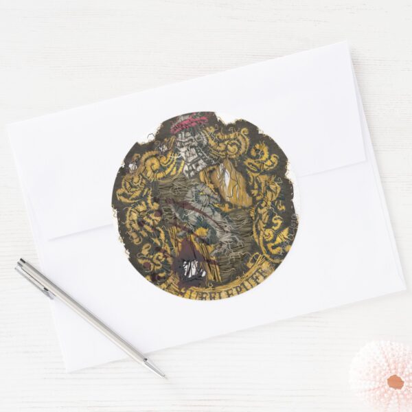 Hufflepuff_Crest_-_Destroyed_Classic_Round_Sticker_3 Hufflepuff Crest Destroyed Classic Round Sticker