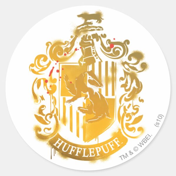 Hufflepuff_Crest_-_Splattered_Classic_Round_Sticker_1 Hufflepuff Crest Splattered Classic Round Sticker