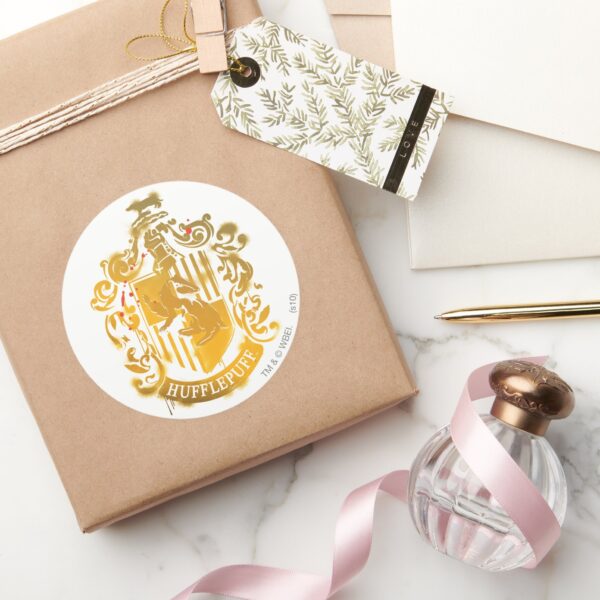 Hufflepuff_Crest_-_Splattered_Classic_Round_Sticker_5 Hufflepuff Crest Splattered Classic Round Sticker