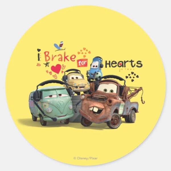 I_Brake_for_Hearts_Classic_Round_Sticker_1 I Brake For Hearts Classic Round Sticker