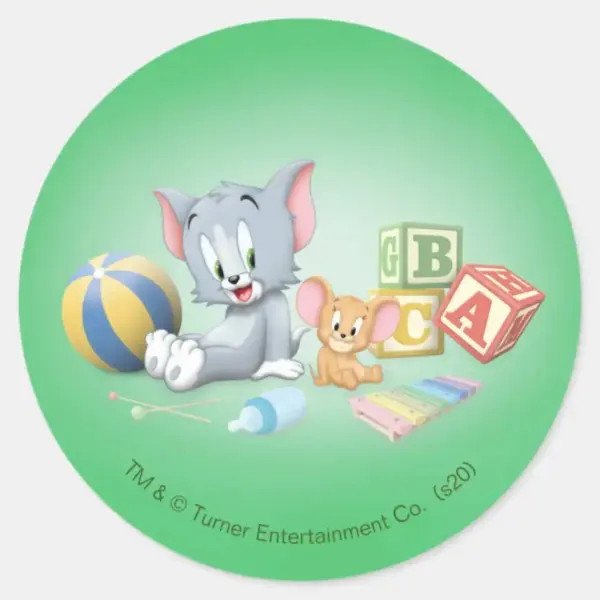 Infant_Tom_and_Jerry_Playing_With_Toys_Classic_Round_Sticker_1 Infant Tom And Jerry Playing With Toys Classic Round Sticker