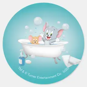 Infant Tom And Jerry Taking A Bath Classic Round Sticker