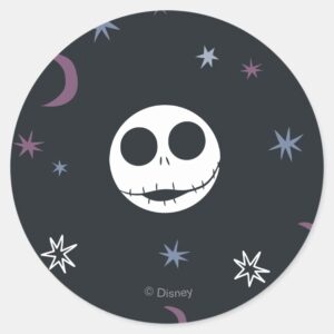Jack_Skellington_Head_&_Stars_Pattern_Classic_Round_Sticker_1 Jack Skellington Head Stars Pattern Classic Round Sticker