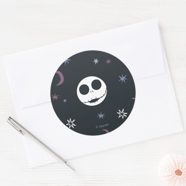 Jack_Skellington_Head_&_Stars_Pattern_Classic_Round_Sticker_3 Jack Skellington Head Stars Pattern Classic Round Sticker