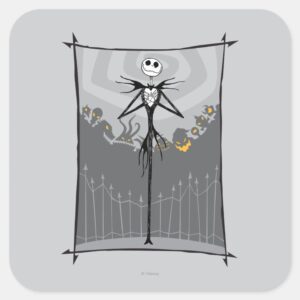 Jack_Skellington___Cemetery_Fence_Square_Sticker_1 Jack Skellington Cemetery Fence Square Sticker