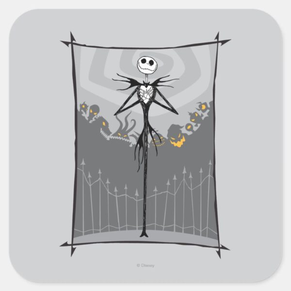 Jack_Skellington___Cemetery_Fence_Square_Sticker_1 Jack Skellington Cemetery Fence Square Sticker