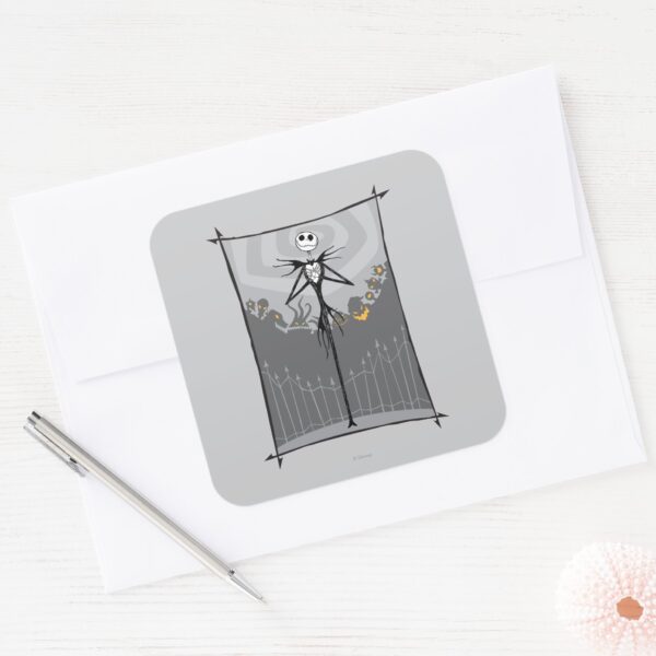 Jack_Skellington___Cemetery_Fence_Square_Sticker_3 Jack Skellington Cemetery Fence Square Sticker