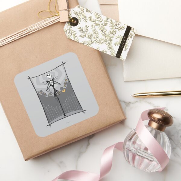 Jack_Skellington___Cemetery_Fence_Square_Sticker_5 Jack Skellington Cemetery Fence Square Sticker