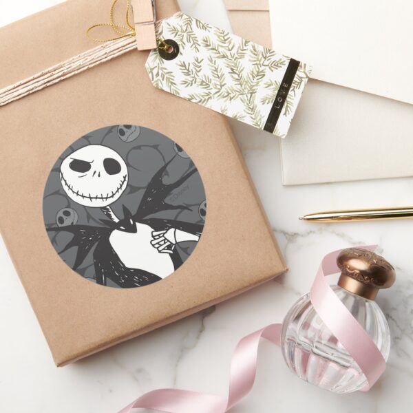 Jack_Skellington___Skellington_Background_Classic_Round_Sticker_6 Jack Skellington Skellington Background Classic Round Sticker