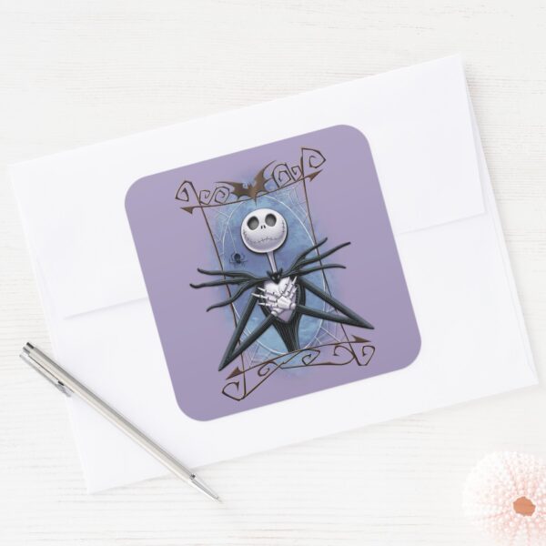 Jack_Skellington___Spider_Web_Frame_Square_Sticker_4 Jack Skellington Spider Web Frame Square Sticker