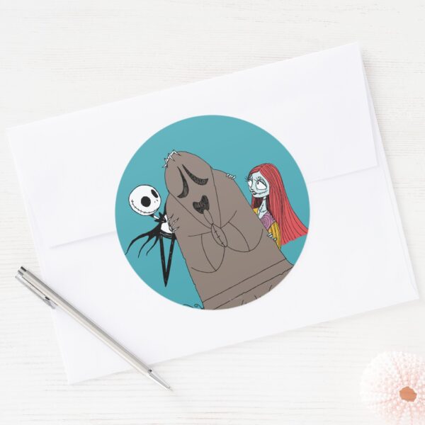 Jack_and_Sally_Hiding_Behind_Tombstone_Classic_Round_Sticker_3 Jack And Sally Hiding Behind Tombstone Classic Round Sticker