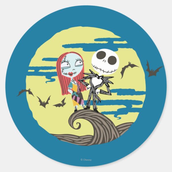 Jack_and_Sally___Cute_Moon_Classic_Round_Sticker_1 Jack And Sally Cute Moon Classic Round Sticker
