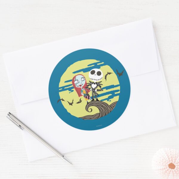 Jack_and_Sally___Cute_Moon_Classic_Round_Sticker_3 Jack And Sally Cute Moon Classic Round Sticker
