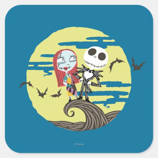 Jack And Sally Cute Moon Square Sticker