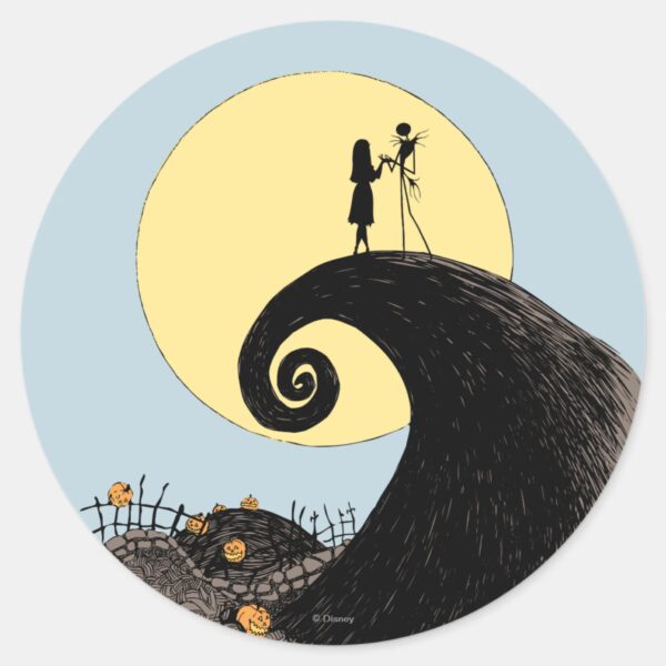 Jack_and_Sally___Moon_Silhouette_Classic_Round_Sticker_2 Jack And Sally Moon Silhouette Classic Round Sticker