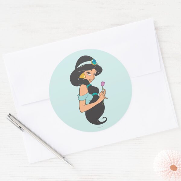 Jasmine_Holding_Flower_Classic_Round_Sticker_3 Jasmine Holding Flower Classic Round Sticker