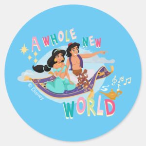 Jasmine_&_Aladdin_Carpet_Ride___A_Whole_New_World_Classic_Round_Sticker_1 Jasmine Aladdin Carpet Ride A Whole New World Classic Round Sticker