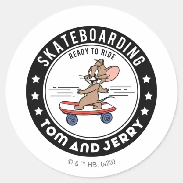 Jerry_Skateboarding_-_Ready_To_Ride_Classic_Round_Sticker_1 Jerry Skateboarding Ready To Ride Classic Round Sticker