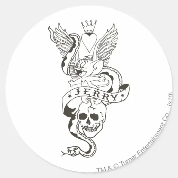Jerry_Twisted_Tattoo_1_Classic_Round_Sticker_1 Jerry Twisted Tattoo 1 Classic Round Sticker