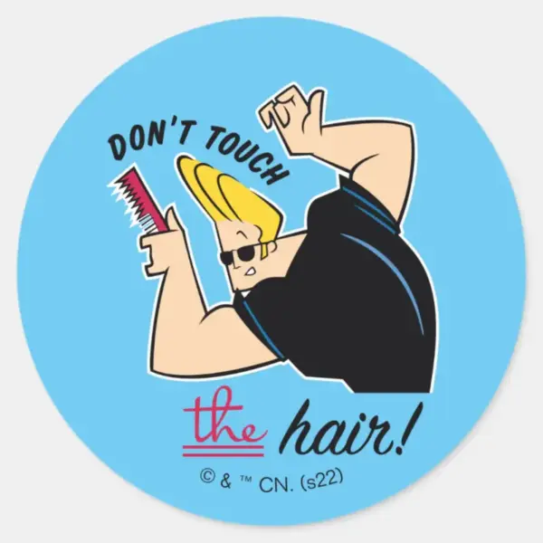 Johnny_Bravo_Comb_-_Don't_Touch_The_Hair!_Classic_Round_Sticker_1 Johnny Bravo Comb Dont Touch The Hair Classic Round Sticker