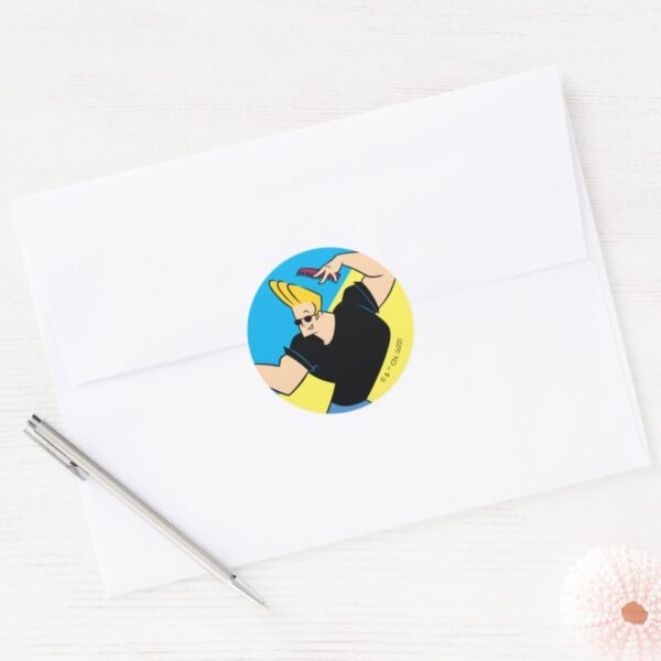 Johnny_Bravo_Combing_Hair_Classic_Round_Sticker_3 Johnny Bravo Combing Hair Classic Round Sticker