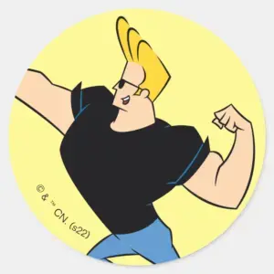 Johnny_Bravo_Flexing_Classic_Round_Sticker_1 Johnny Bravo Flexing Classic Round Sticker