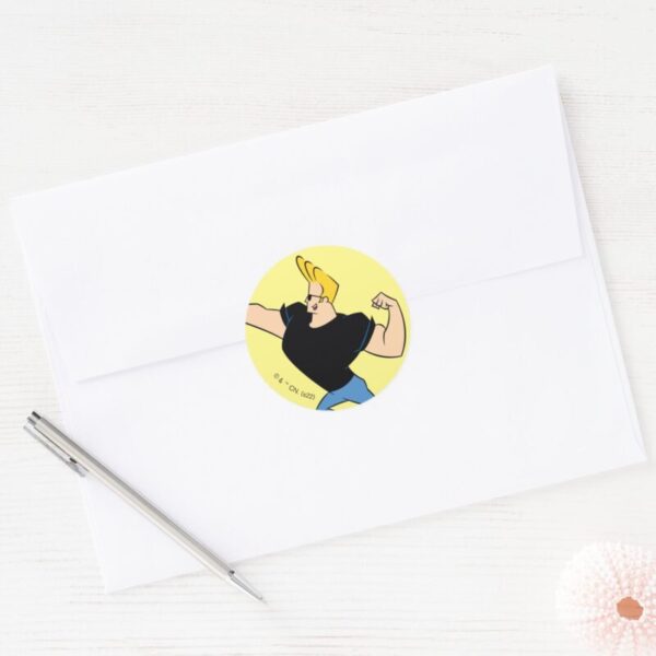 Johnny Bravo Flexing Classic Round Sticker