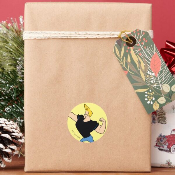 Johnny Bravo Flexing Classic Round Sticker