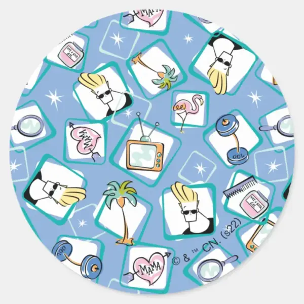 Johnny_Bravo_Icon_Pattern_Classic_Round_Sticker_1 Johnny Bravo Icon Pattern Classic Round Sticker
