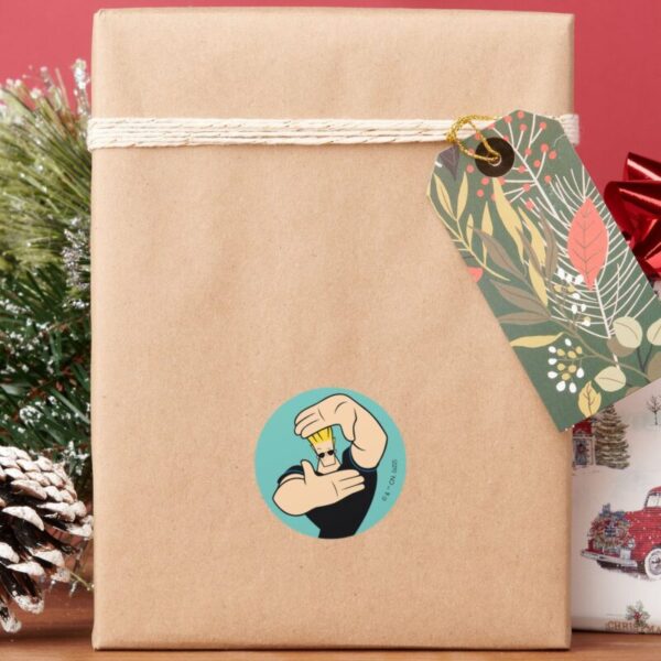 Johnny_Bravo_Picture_Frame_Pose_Classic_Round_Sticker_6 Johnny Bravo Picture Frame Pose Classic Round Sticker