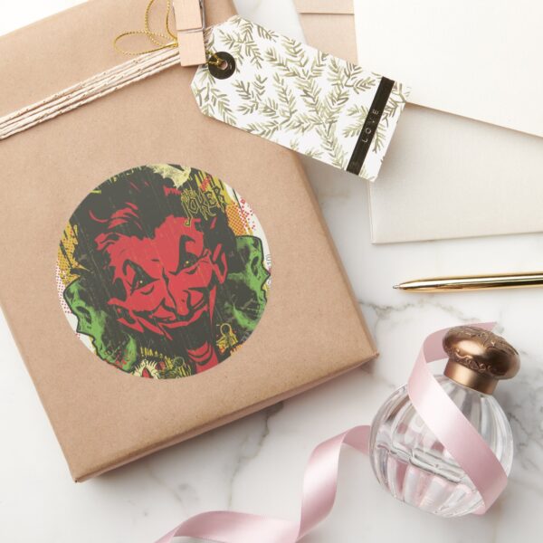 Joker_Retro_Comic_Book_Montage_Classic_Round_Sticker_5 Joker Retro Comic Book Montage Classic Round Sticker